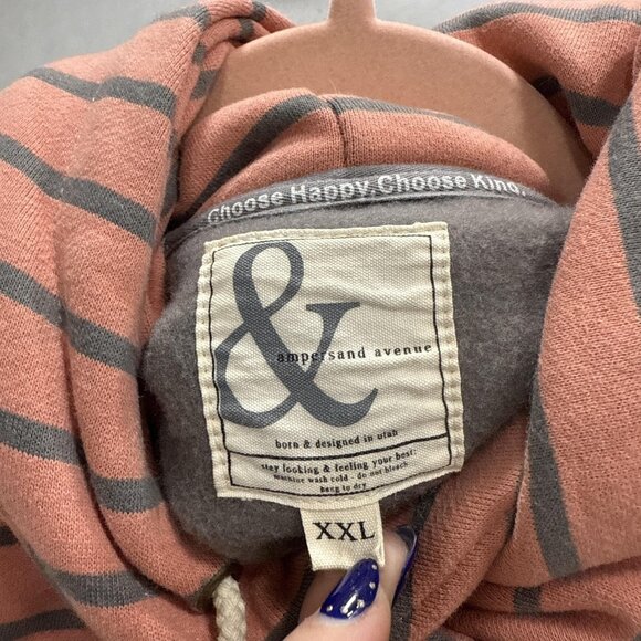 Ampersand Avenue Sweatshirt Womens XXL Pink Stripe Cowl Neck Fleece Pullover - Picture 3 of 10